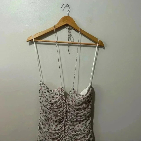 ZARA METALLIC THREAD DRAPED PRINT DRESS M - Picture 6 of 9